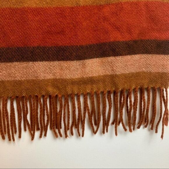 Multicolor Orange Beige Brown Cream Striped Fringe Soft Long Scarf One Size - Picture 5 of 5